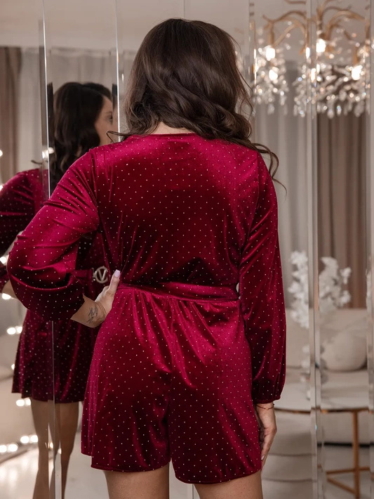 Welurowy krótki kombinezon z paskiem Grisa