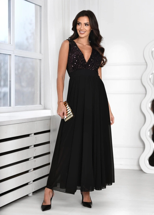 Elegancka długa sukienka z cekinową górą Rosie