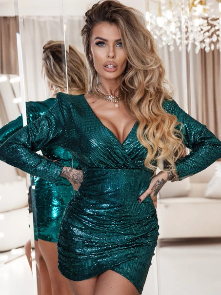 Krótka sukienka z falbanką i wiązanym dekoltem Olivia