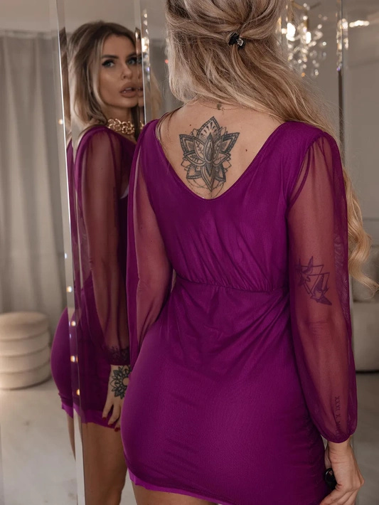 Elegancka krótka sukienka z transparentnymi rękawami Amanda