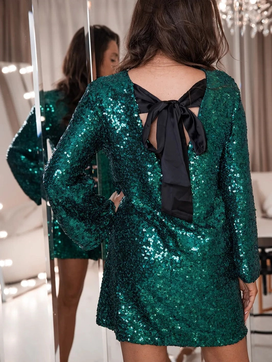 Krótka sukienka z falbanką i wiązanym dekoltem Olivia