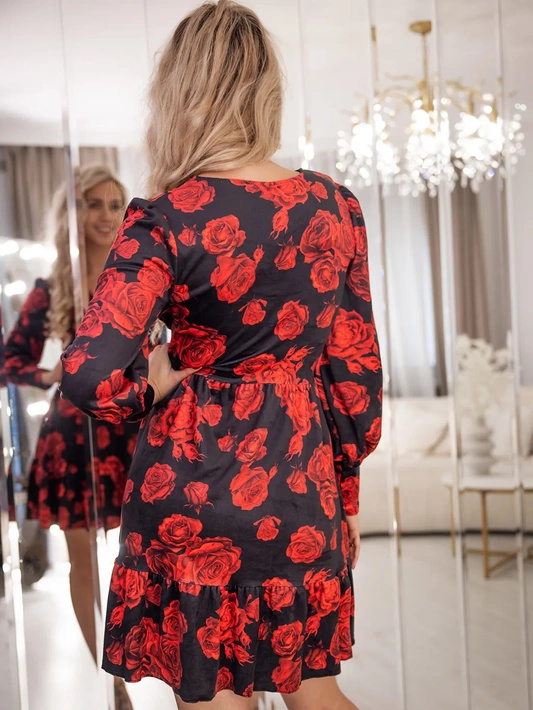 Krótka sukienka z falbanką i wiązanym dekoltem Olivia