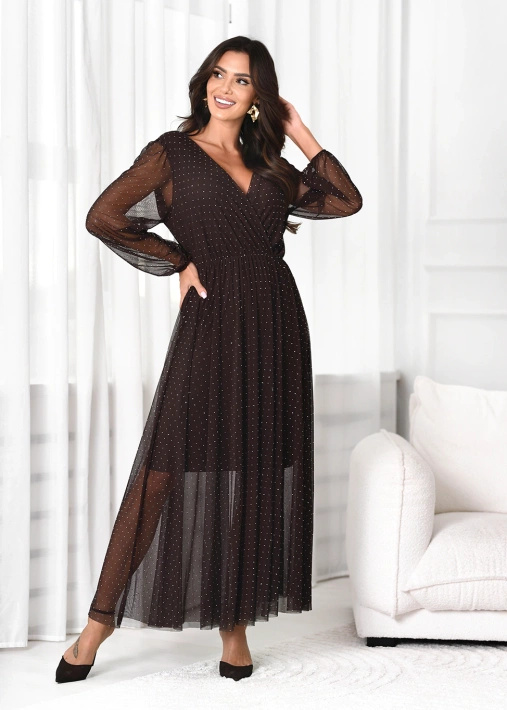 Długa sukienka z transparentnym dołem Luna