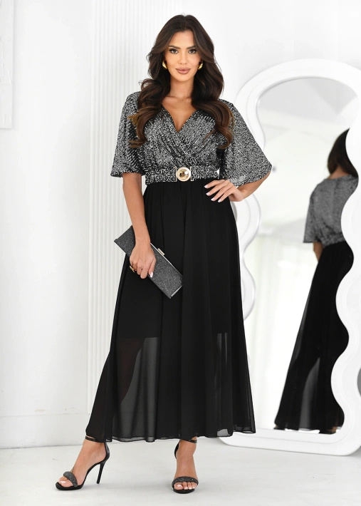 Długa sukienka z cekinową górą Soft Touch