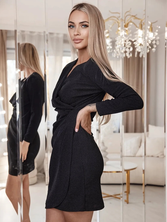 Krótka sukienka z falbanką i wiązanym dekoltem Olivia