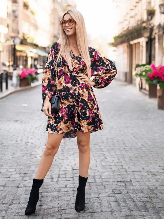 Krótka sukienka z falbanką i wiązanym dekoltem Olivia