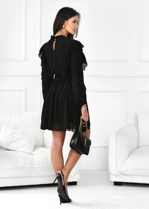 Krótka sukienka z paskiem i falbankami Teva