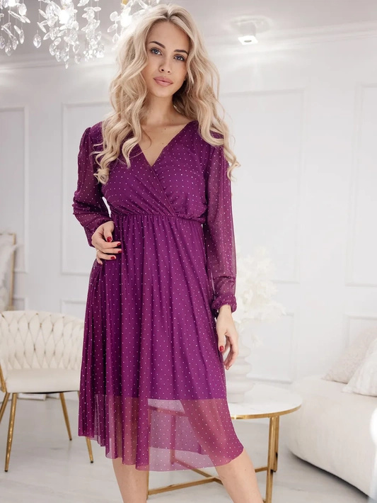 Elegancka zwiewna sukienka midi z transparentnym dołem Rossella