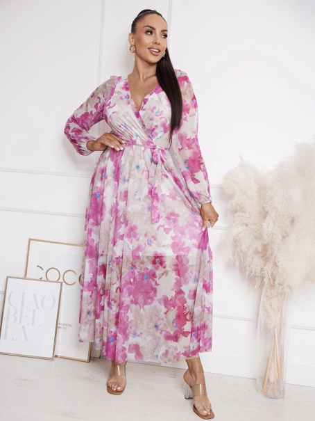 Długa wzorzysta sukienka z dekoltem na plecach Georgina