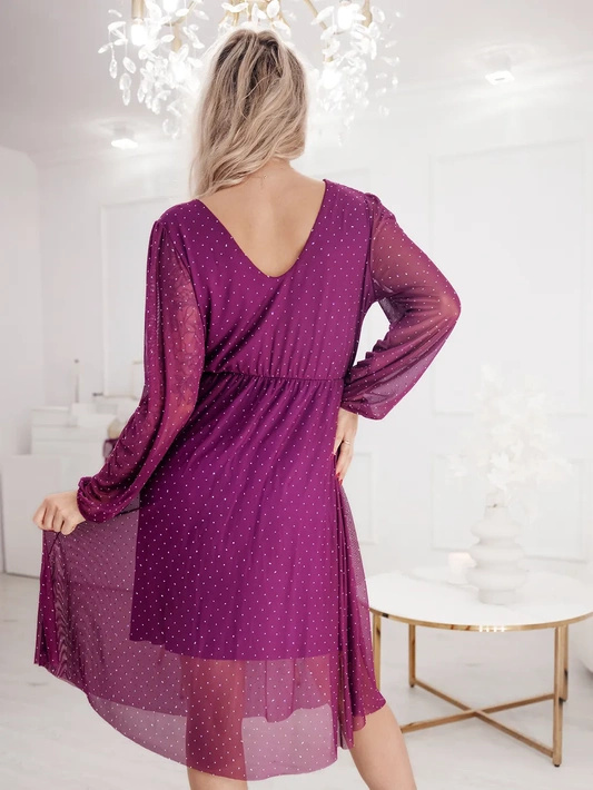 Elegancka zwiewna sukienka midi z transparentnym dołem Rossella