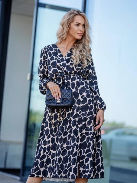 Wzorzysta sukienka midi Marsala