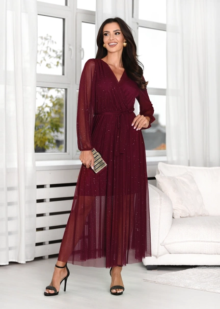 Długa połyskująca sukienka z transparentnym dołem La Perla