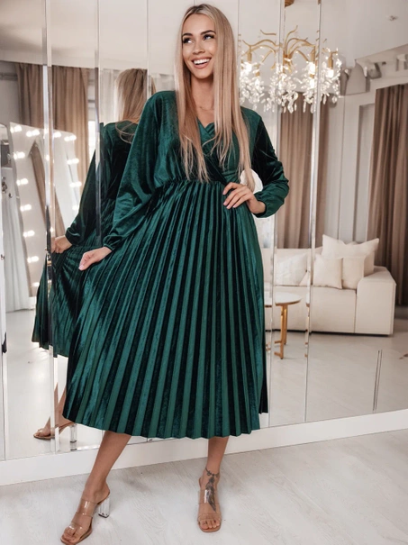 Welurowa plisowana sukienka midi Nina