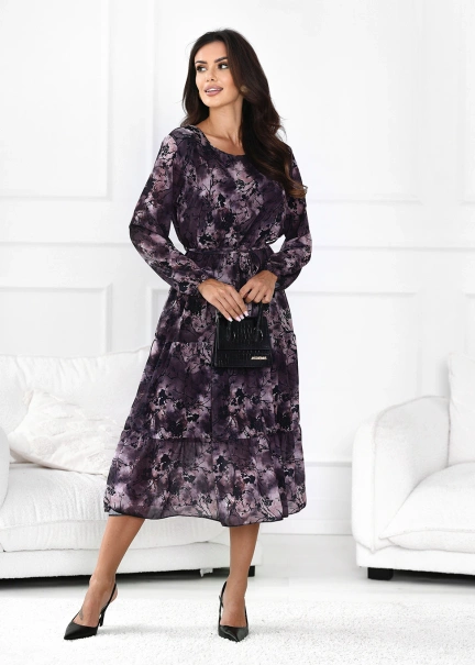 Wzorzysta zwiewna sukienka midi Renata