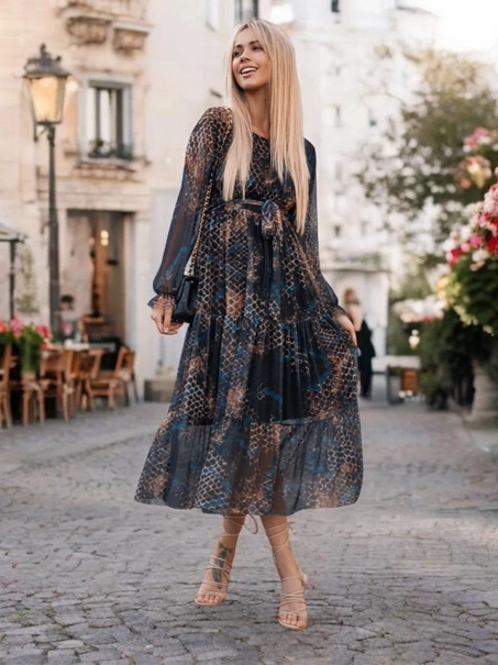 Długa wzorzysta sukienka Como