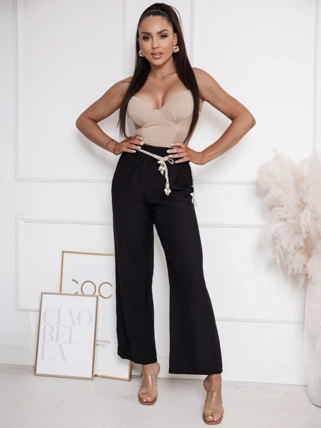 Szerokie spodnie damskie z paskiem Glosi